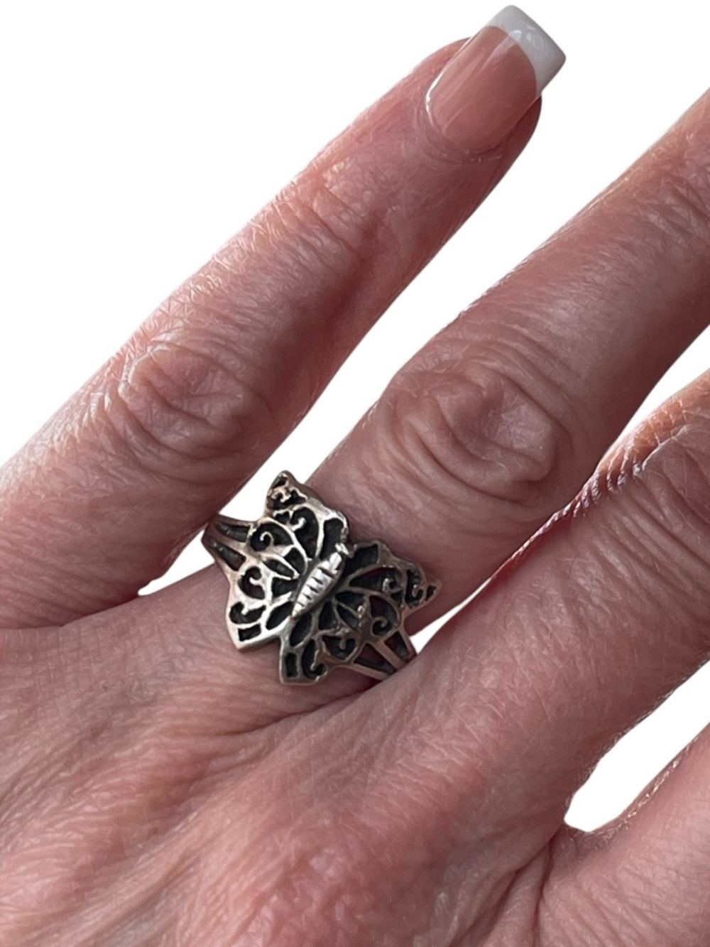 Signed SL 925 Butterfly Filigree Ring Sterling Silver Size 6.75